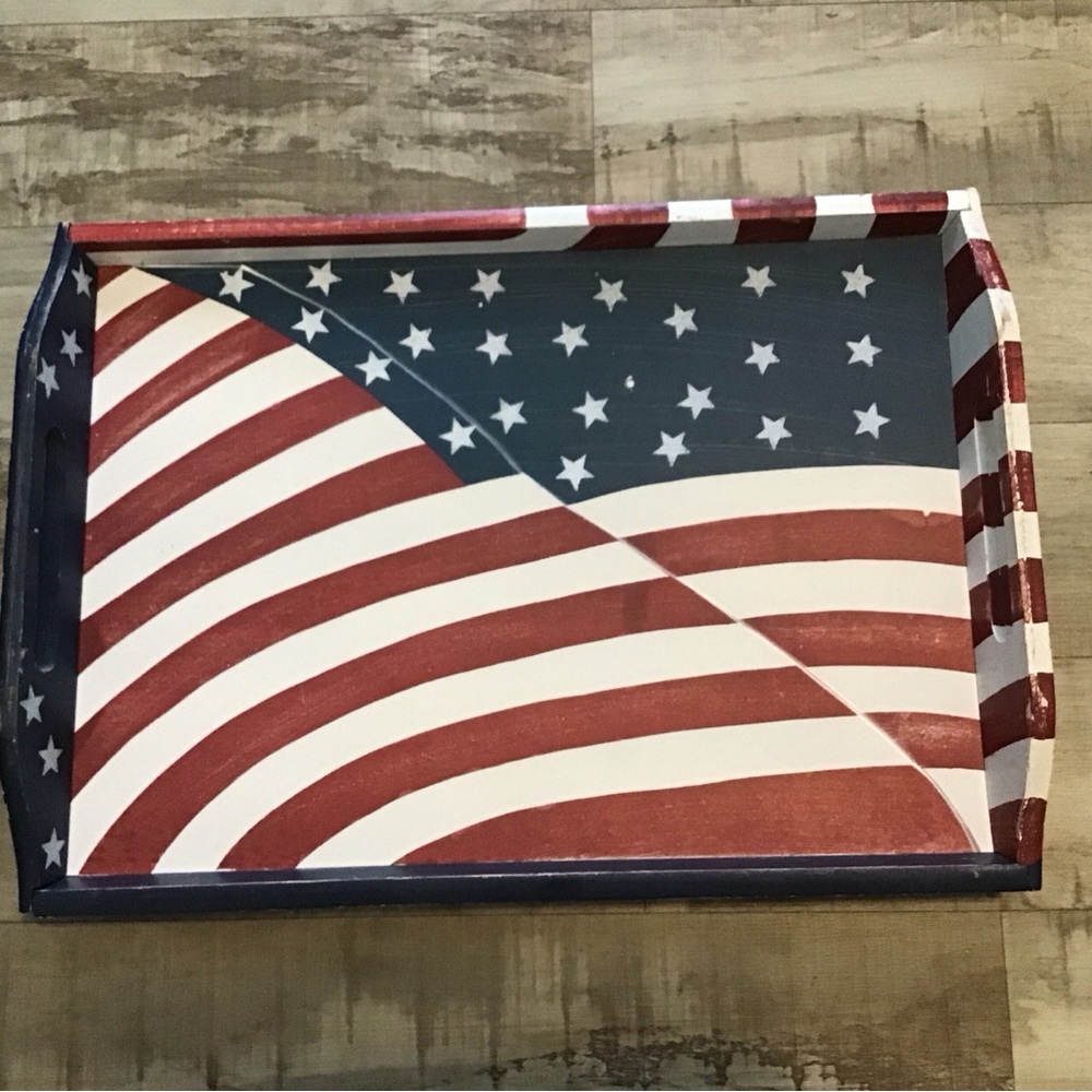 Vintage wood painted patriotic flag tray